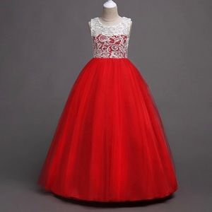 Elegant Red and White Kids Formal Dress